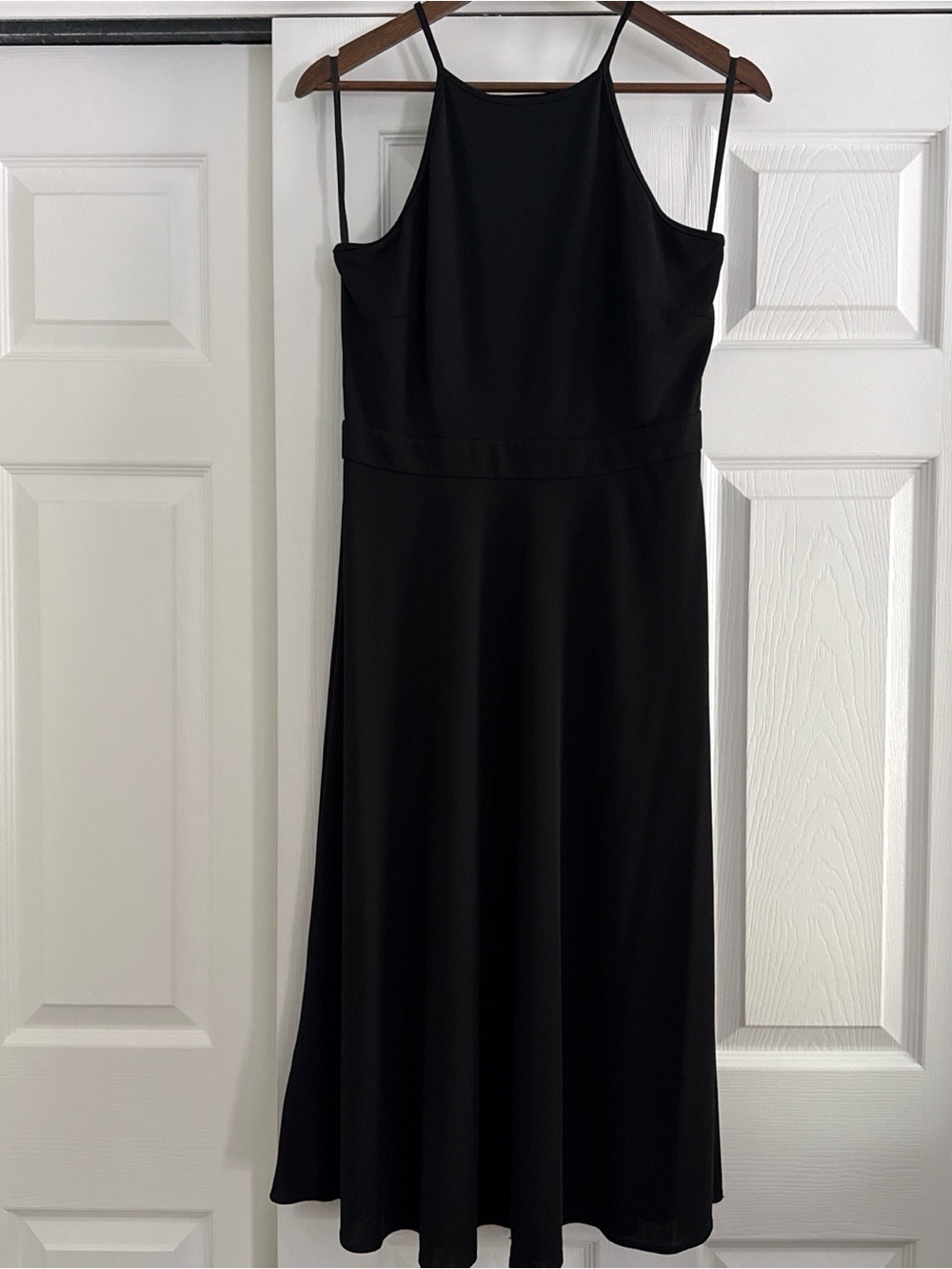 Ann Taylor Black Midi Slip Dress with Spaghetti Straps